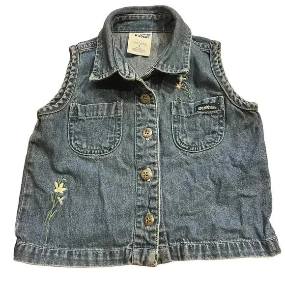 OshKosh B'gosh Other - Vintage OshKosh B'gosh Girls Denim Vest Size 4 Embroidered Flowers Floral Casual